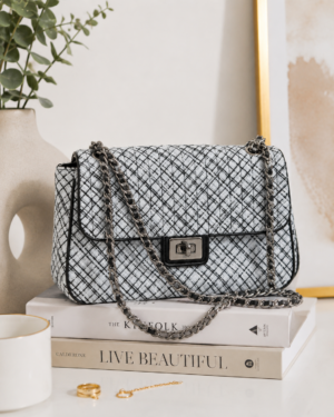 Tweed-Print Chain Shoulder Bag