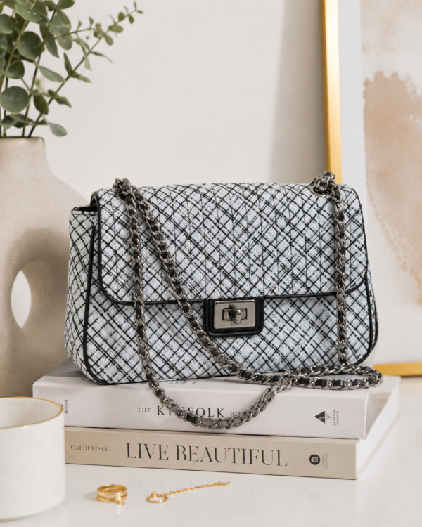 Tweed-Print Chain Shoulder Bag