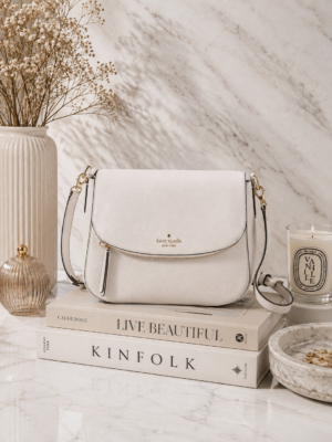 Kate Spade White Leather Crossbody Bag for women with gold-tone details