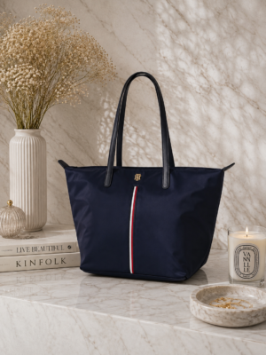 Tommy Hilfiger navy blue tote bag with signature stripe